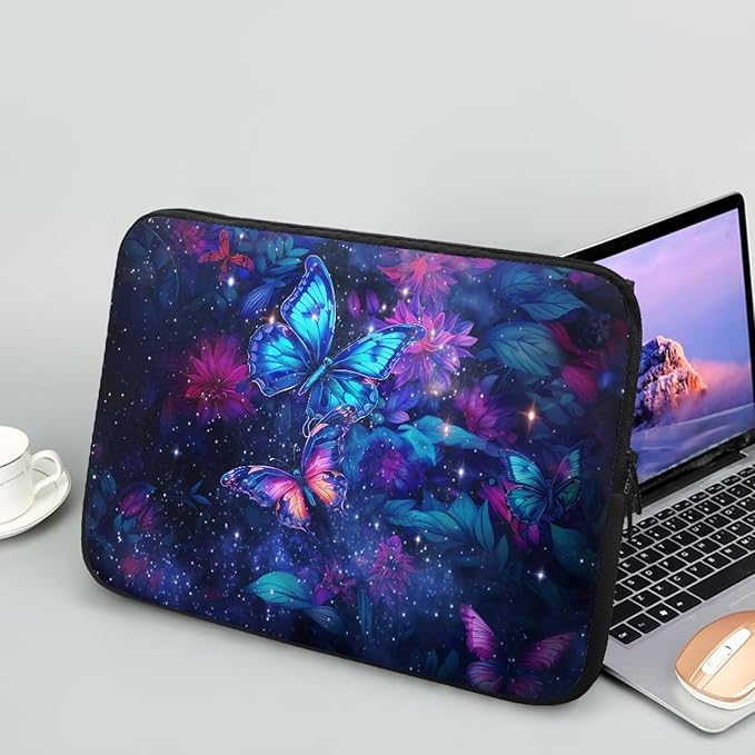 Butterfly Flower Laptop Sleeve 12 inch Lap Top Case for Women Girls Galaxy Computer Sleeve Slim Laptop Protector with Multiple Uses Laptop Carrying Case Briefcase, 2403080BZ1403018