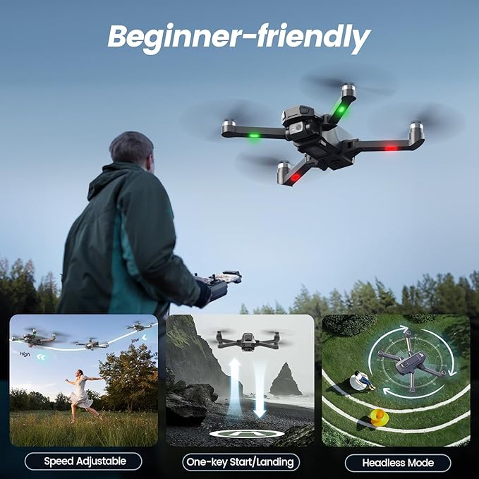 Drones with Camera for Adults 4k, WeFone WF30 GPS FPV Foldable Quadcopter for Beginners, Follow Me and Auto Return Home, Brushless Motor, 5G Transmission, 2 Batteries for 40 Mins Flight Time, Black
