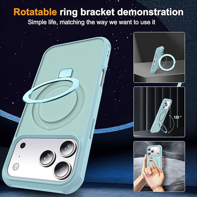 SKYLMW Compatible with iPhone 17 Pro Case with Invisible Magnetic O-Ring Stand Military-Grade Translucent Phone Case for iPhone 17 Pro 6.3" [Compatible with Mag-Safe][Great Grip Feeling], Blue