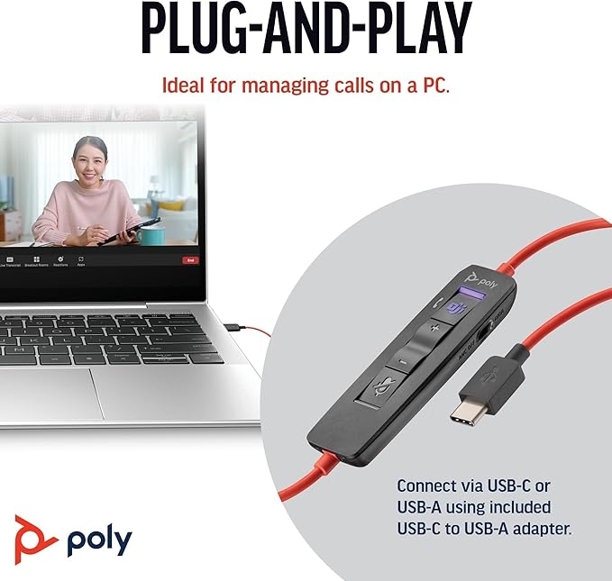 Poly Blackwire 8225 Premium Wired Headset (Plantronics) – Active Noise Canceling – Hi-fi Stereo - Connect to PC/Mac - Certified for Microsoft Teams - Amazon Exclusive