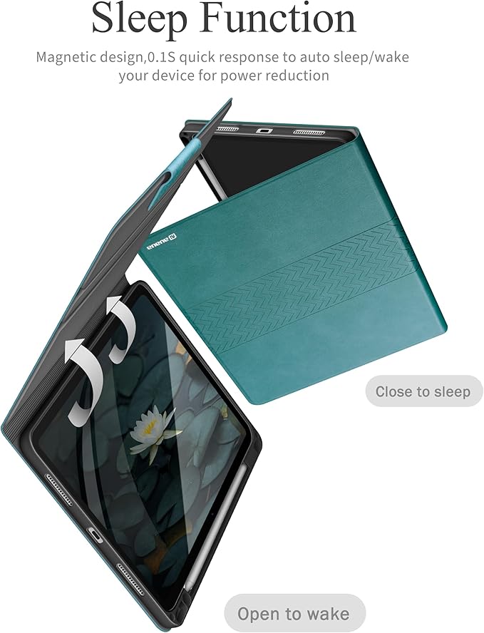 auaua Case for iPad Pro 11 Inch (M5/M4) 2025/2024, PU Leather Case with Pencil Holder, Supports Pencil Pro and Pencil(USB-C), Adjustable Angles, Auto Sleep/Wake (Green)