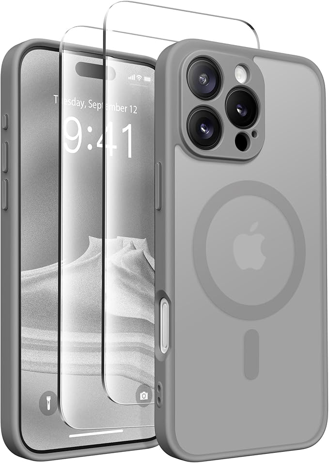 CAPRARO Magnetic Compatible with iPhone 16 Pro Max Case, Upgraded [Full Camera Protection] [Compatible with MagSafe] Protective Translucent Matte Women Phone Case Cover, Frosty Grey