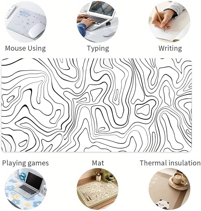 Rcege Large Mouse Pad for Desk - Gaming Mouse Pad with Stitched Edges, Anti-Slip Base for Keyboard and Mouse(Line White, 31.5L x 15.8W inches)