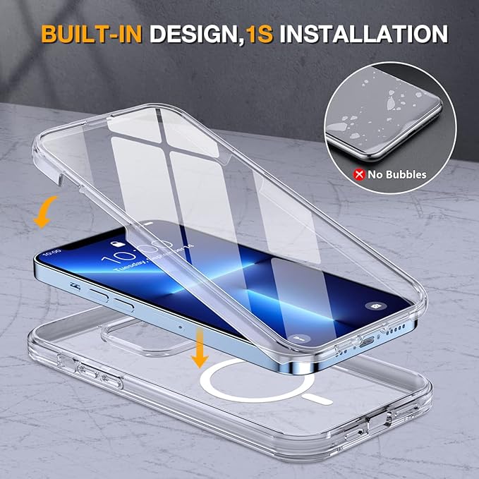 Miracase iPhone 13 Pro Max Glass Case - 2023 Upgrade Full-Body Clear Bumper with Magnetic Ring and 9H Screen Protector