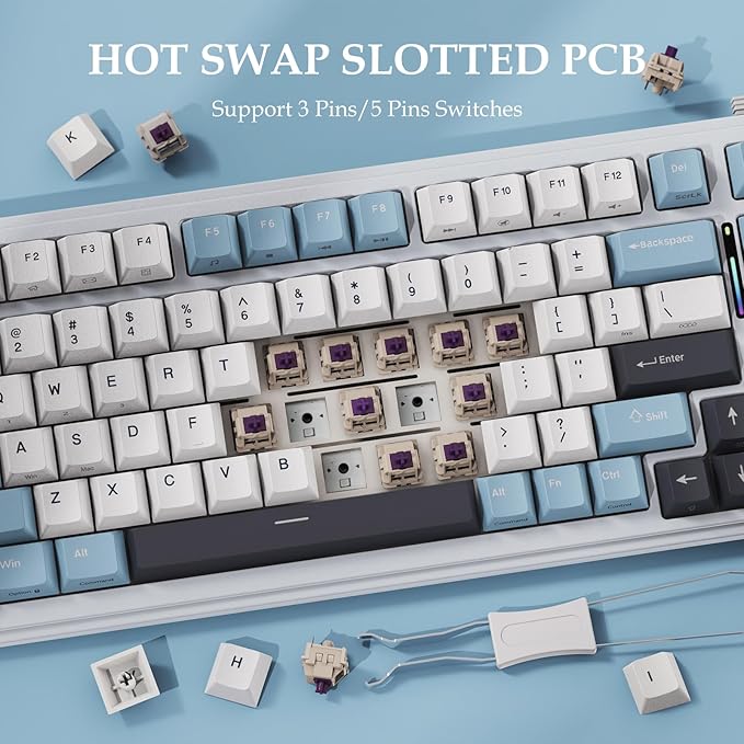 KZZI K98 Wireless Mechanical Keyboard with Number Pad & Volume Knob, Triple Mode BT/2.4G/USB-C Gaming Keyboard, Gasket Mount, PBT Keycaps, Hot Swappable, Creamy Sounding