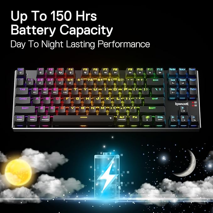 Redragon K660RGB-PRO (K556 TKL) Wireless Gaming Keyboard, 80% 87 Keys BT/2.4Ghz Tri-Mode Aluminum Mechanical Keyboard w/Mac Function Keys, Hot-Swap Sockets & Noise Absorbing Form, Red Switch
