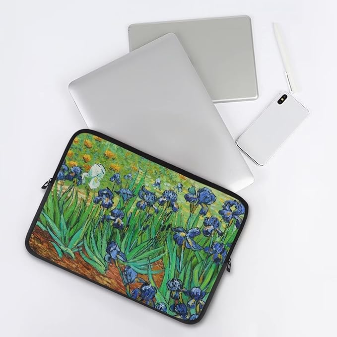 Irises Painting Laptop Sleeve 12 Inch for Women Exquisite Van Gogh Painting Pattern Computer Bag with Funny Design Lightweight Multiple & Neatly Organizers for On-The-Go Essentials