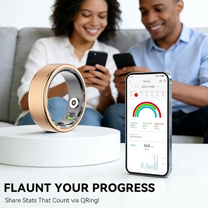 Smart Ring for Women Men,Fitness Ring with 24/7 Activity Tracking,Stress,Sleep Monitoring,No APP Subscription Fees,Compatible with iOS & Android, HarmonyOS Rose Gold, 10#