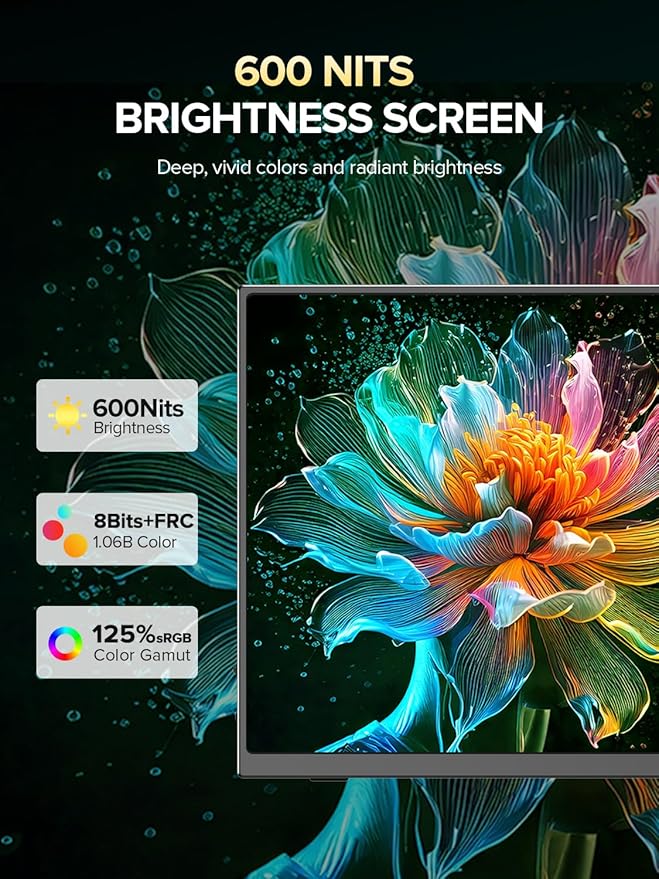 UPERFECT 4K Portable Monitor, 14.5" UHD 3840x2400 Laptop Display with Smart Cover, 16:10 Matte IPS Screen, 125% sRGB, 1.06 Billion Colors, 600 Nits Brightness, Metal Frame for PC/Mac/Phone