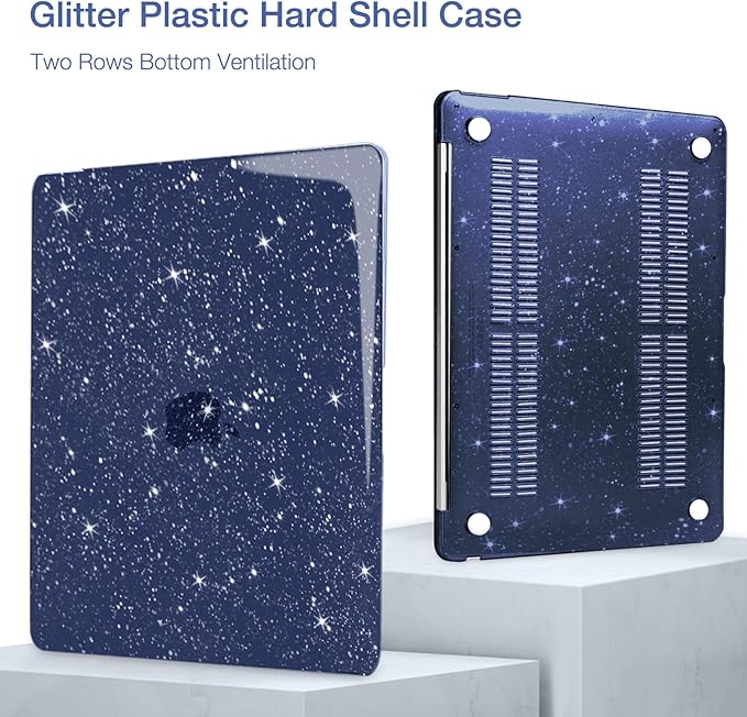 MOSISO Glitter Cover Compatible with MacBook Air 13 inch Case M5 2026 M4 2025 M3 M2 2024-2022 A3449 A3240 A3113 A2681, 4 in 1 Kit Bling Sparkly Hard Shell for MacBook Air 13.6 inch Case, Navy Blue