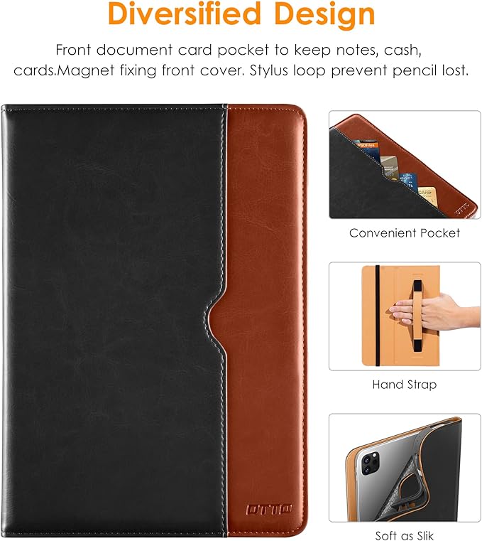 DTTO for iPad Pro 12.9 6th / 5th / 4th / 3rd Generation Case 2022/2021/2020/2018, Leather Folio Stand Cover with Built-in Apple Pencil Holder -Auto Wake/Sleep and Multi Viewing Angles, Black Brown