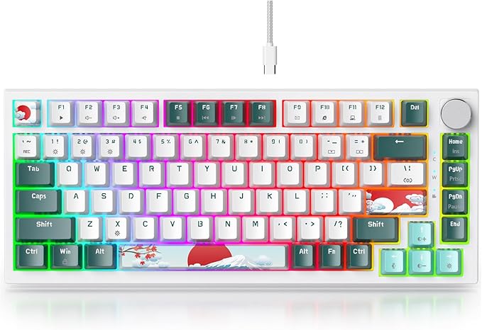 Fogruaden Wired 75% Percent Hot Swappable Mechanical Keyboard, Red Switch, TKL Mechanical Keyboard, Gasket Mount, RGB Backlit Compact Gaming Keyboard with Volume Knob(Forest)