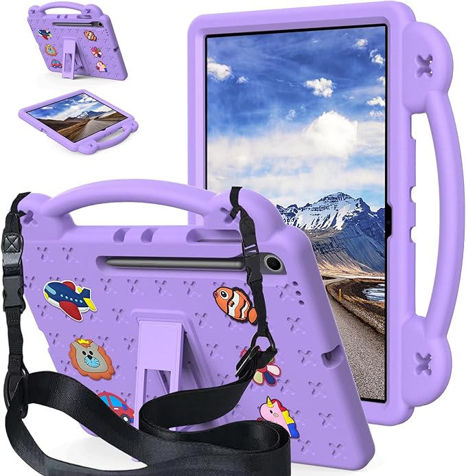 AKABEILA Compatible with Samsung Galaxy Tab S10 Lite 2025 10.9 inch Tablet Case, Kids Friendly Universal Lightweight Shockproof Protective Case with Shoulder Strap & Stand Handle Light Purple
