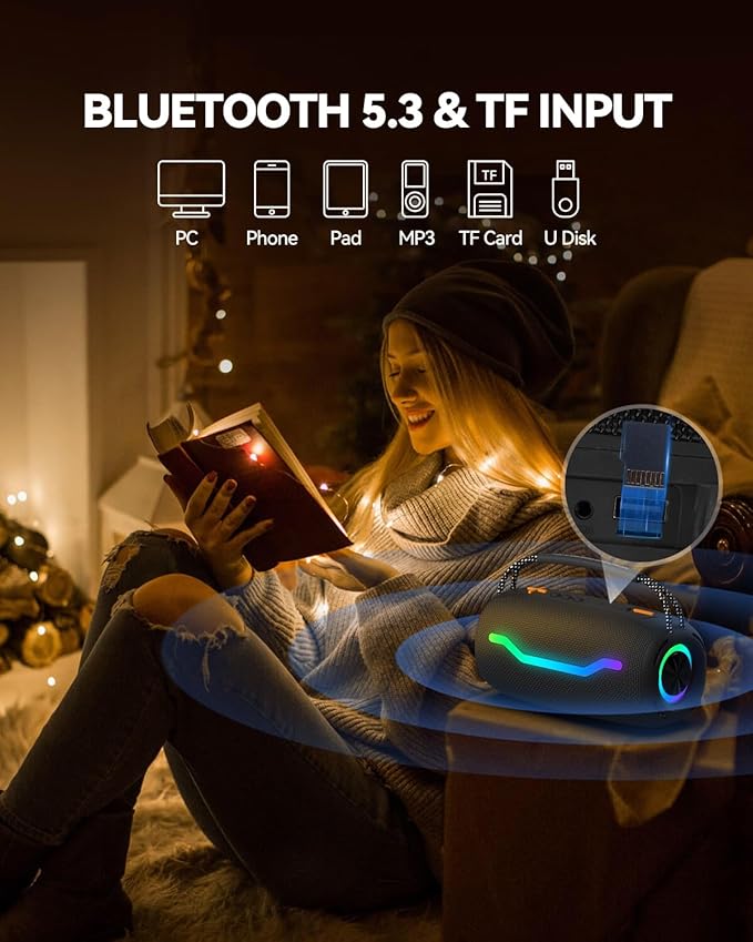 Portable Bluetooth Speaker with Light, Waterproof Karaoke Machine for Adults & Kids, Loud Sound and Deep Bass, Up to 8H Playtime, Support Bluetooth/AUX/USB for Home, Party, Outdoor and Travel