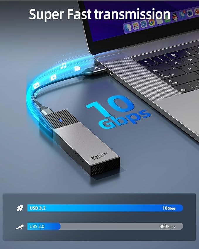 M.2 NVMe Enclosure M.2 SSD Enclosure with 10Gbps Transmission, USB 3.2 NVME SSD Enclosure Adapter for 2230 2242 2260 2280 M.2 PCIe NVMe M-Key & M+B Key SSD (Tool-Less, Type C to A)