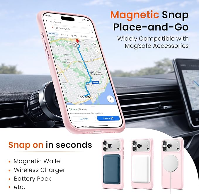 ORNARTO Magnetic for iPhone 17 Pro Max Case, 20FT Military-Grade Drop Protection, Compatible with MagSafe, Slim Shockproof Translucent Matte Phone Case for iPhone 17 Pro Max 6.9", Chalk Pink