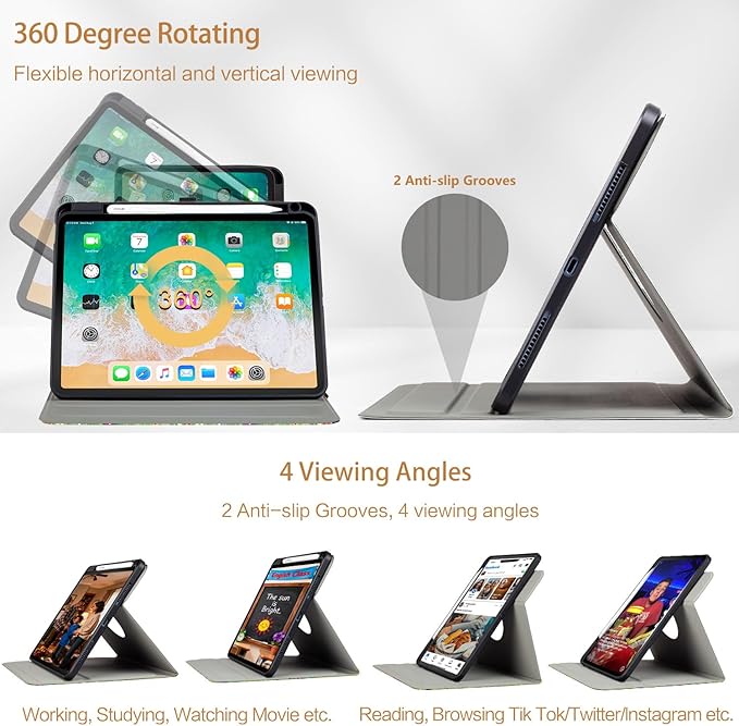 Vimorco for iPad Air 11 Inch Case M4 2026, for iPad Air 5th/4th Gen Cases 10.9-inch,for iPad Pro 11 Inch Case 4th/3rd/2nd/1st Generation 360 Degree Rotating Pencil Holder 4 Viewing Angles, Garden