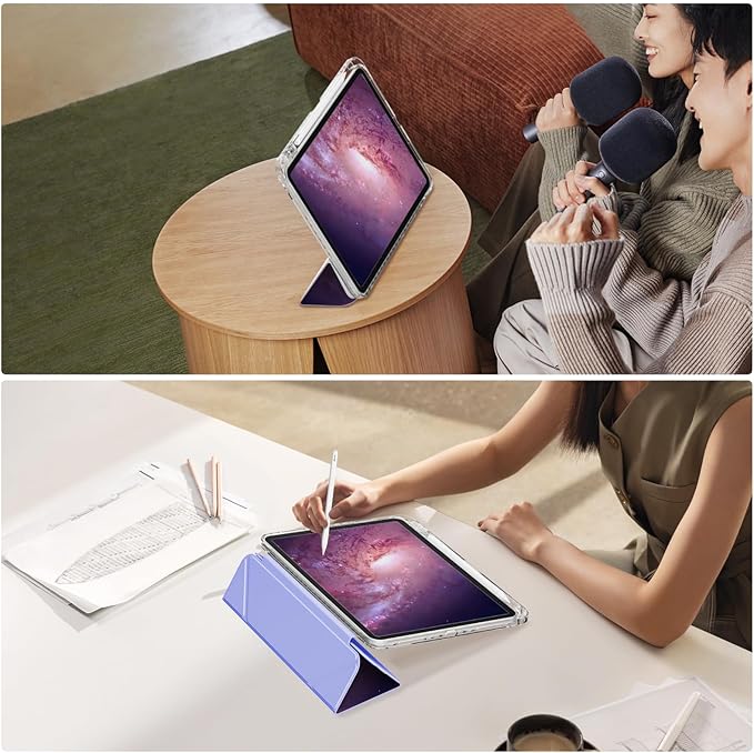 Origami Case for iPad (A16) 11th Generation 11 Inch 2025, iPad 10th Generation Case 10.9 2022 Cover with Pencil Holder, Clear Back Cover, Portrait Y-fold & Trifold Stand, Rainbow Zebra