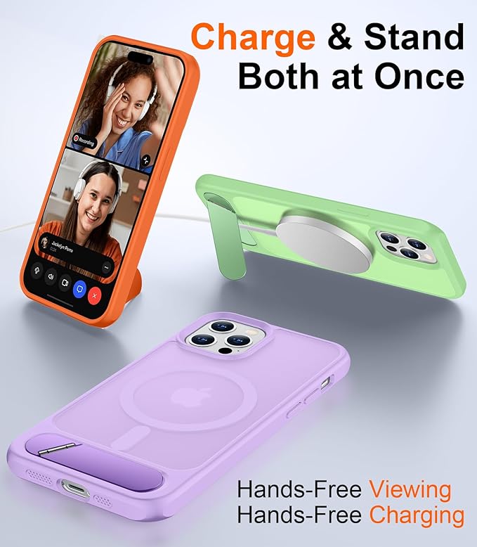 Magnetic Compatible with iPhone 12 Case & iPhone 12 Pro Case, [Built-in Invisible Kickstand][Compatible with MagSafe][Military Grade Shockproof] Slim Translucent Matte Phone Case 6.1"