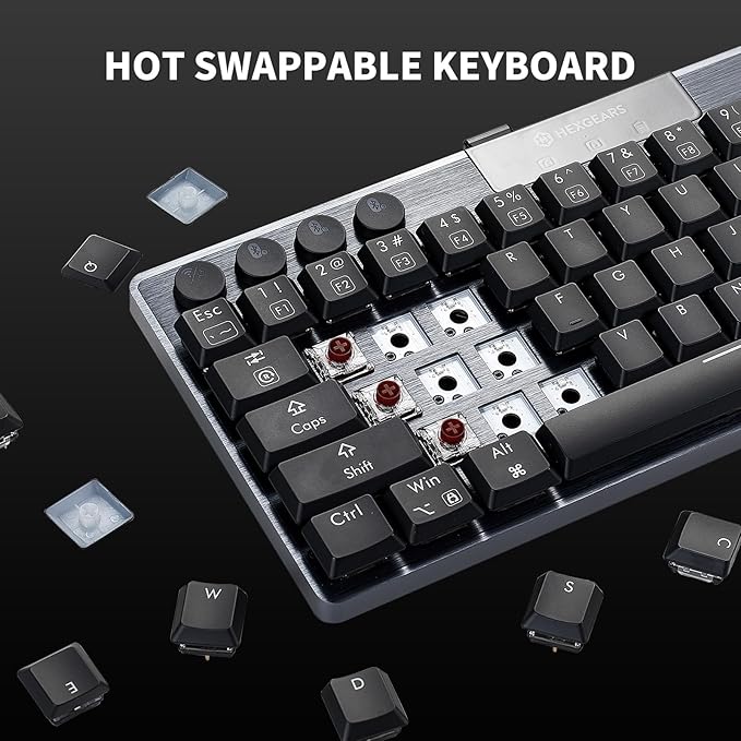 Hexgears A1 Low Profile Wireless Mechanical Keyboard - 60% Compact TKL, Bluetooth 5.0/2.4GHz/Wired USB C Hot Swappable Tactile Switch, RGB Backlit Mini Portable Gaming Keyboard Aluminum for PC/MAC