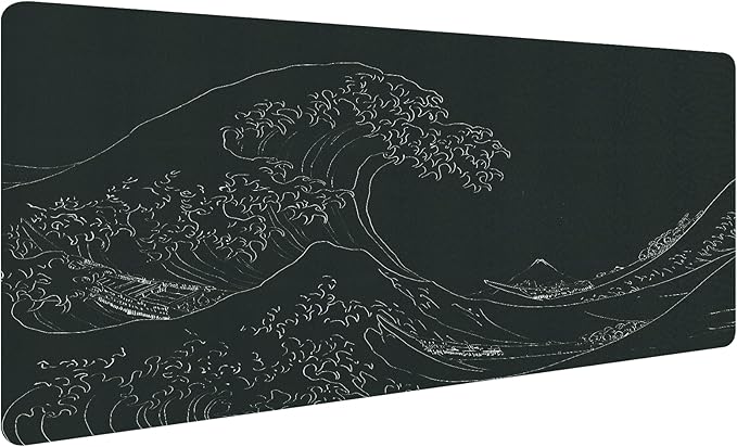 Japanese Gaming Mouse Pad Abstract Black Mouse Pad Clearance Overstock Limited Stock Discontinued Size 31.5x11.8 Inch Black Sea Wave Texture Non-Slip Keyboard Mouse Mat