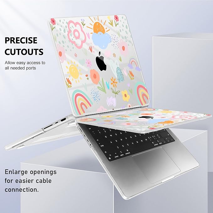 May Chen for 2026 MacBook Pro 14-inch M5 M4 M3 M2 M1 Pro/Max Chip, Release 2026 2025-2021, Model A3427 A3426 A3434 A3112 A3401 A3185, Plastic Hard Shell with Keyboard Cover, Rainbows Flowers