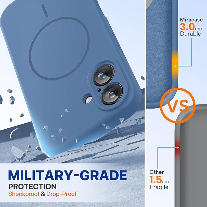 Miracase Magnetic for iPhone 16 Plus Case, [Soft Anti-Scratch Microfiber Lining], Compatible with MagSafe, Liquid Silicone Shockproof Drop Protection Phone Case for 16 Plus,Glass Blue