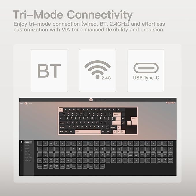 KEEBMONKEY WOBKEY Rainy 75 CNC Aluminum HMX/JWK/Cocoa Switches Triple-Mode Connectivity Mechanical Keyboard with Superior Acoustics, RGB/FR4/Silver SUS304/7000mAh/Cocoa Switch (Pro - Luna)