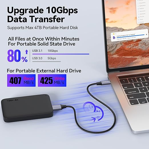 External Hard Drive Cable USB C 3FT, 10Gbps MicroB 3.0 to USBC Type C Cord Data Transfer/Charging Replacement for Seagate Toshiba WD My Passport LaCie, Brother Scanner, Laptop, Tablet, iPhone 17