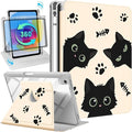 Uppuppy for iPad A16 Case for iPad 10th Generation Case 10.9 inch - 360 Degree Rotating Stand Folio Smart Cover with Pencil Holder for Women Girls, Black Cats for Apple Tablet 10th 2022/11th 2025
