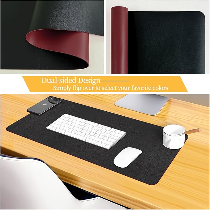 Bloss Black Leather Desk Mat Protector,Laptop Desk Pad,Desk Writing Pad,Leather Mouse Pad,Office Desks Mats,Desk mat for Keyboard and Mouse,Dual-Side Computer Mouse Pads for Office/Home.23.6"x 13.8"