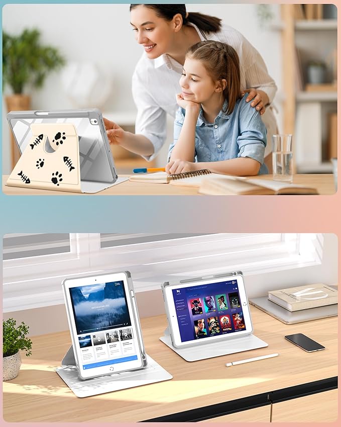 Uppuppy for iPad 9th/8th/7th Generation Case for iPad Air 3rd/ Pro 10.5” Case - 360 Rotating Stand Folio Smart Cover with Pencil Holder for Women Girl, Black Cats for Apple Tablet 7/8/9 Gen 10.2 inch