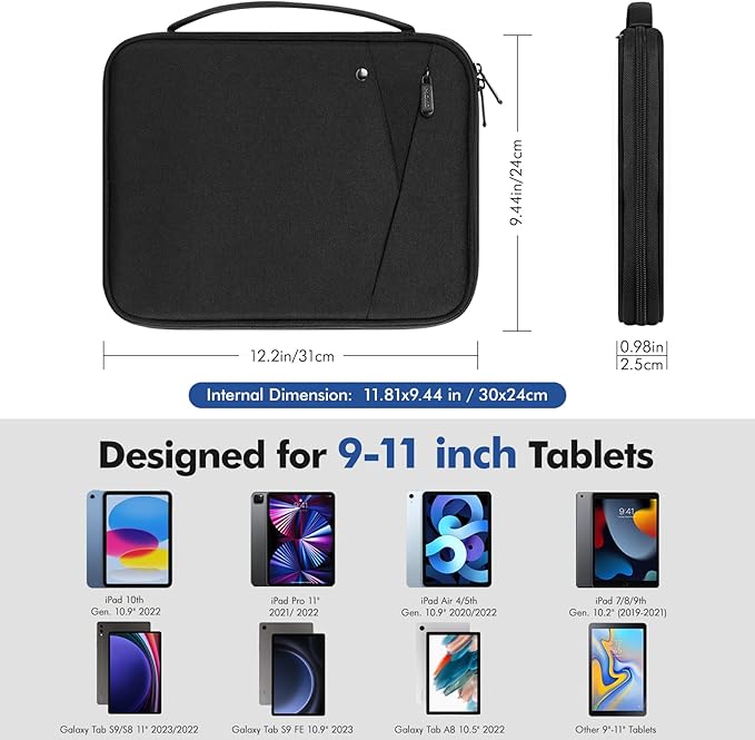 MoKo 9-11 Inch Tablet Sleeve Carrying Case with Handle, Padded Protective Travel Bag for New 11-inch iPad Air 4 2026/Pro M5/ A16, iPad 10th/Air 5/4th 10.9, i-Pad 9/8th 10.2,Tab S9/S8 11, Black