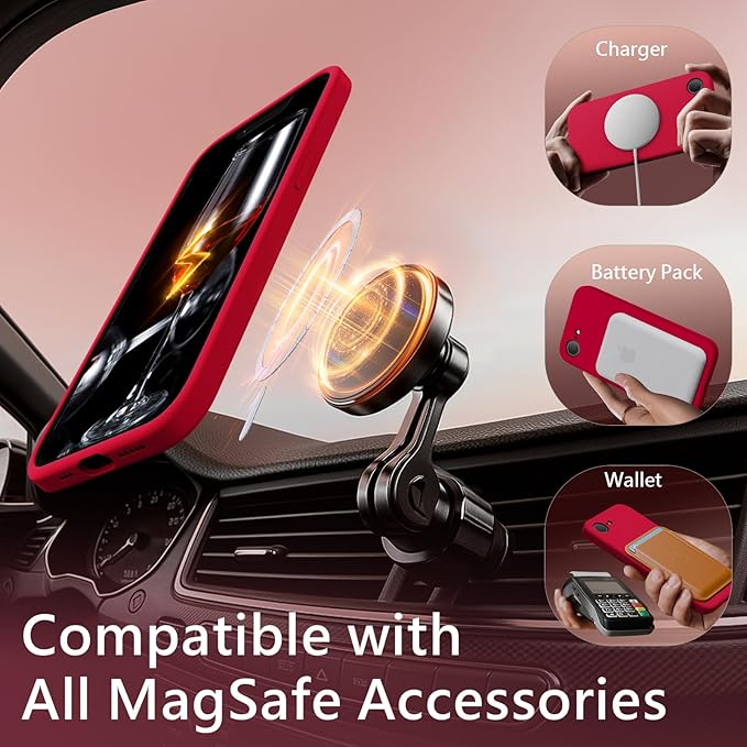 FireNova Magnetic for iPhone 17e Case/iPhone 16e Case, Compatible with MagSafe, [Silicone Camera Protection] Microfiber Lining Phone Case, 6.1", Deep Red