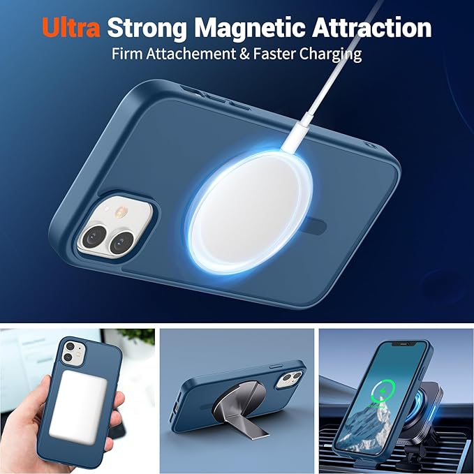 SUPFINE Magnetic for iPhone 11 Phone Case (Compatible with MagSafe)(Military Grade Drop Protection) Translucent Matte Shockproof with Anti-Fingerprint Phone Case,Deep Blue