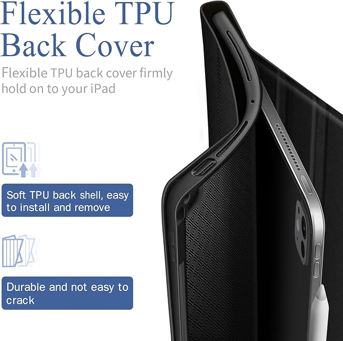 Antbox for iPad Pro 11 Inch Case M5 2025/M4 2024, Premium Vegan Leather, Supports Pencil Pro and Pencil (USB-C), Auto Sleep/Wake Function, Built-in Pencil Holder (Black)