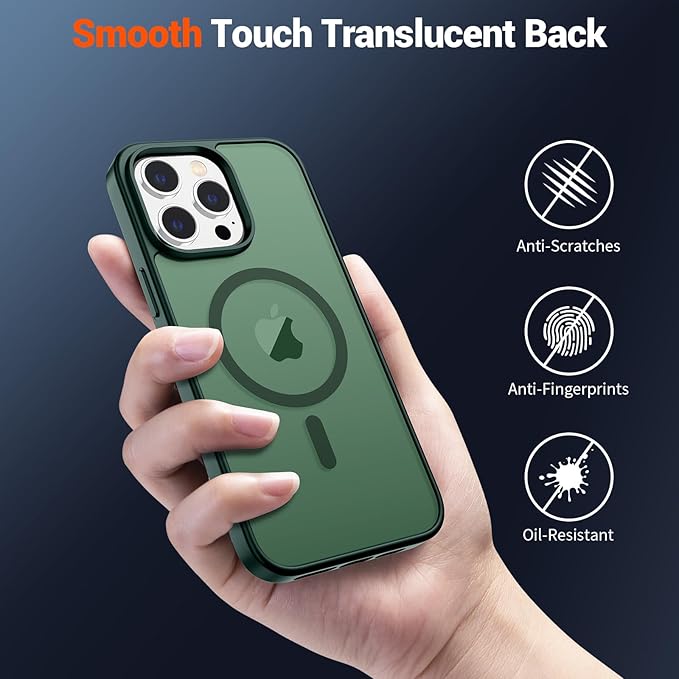 SUPFINE Magnetic for iPhone 14 Pro Max Case(Compatible with MagSafe)(Military Grade Drop Protection) Slim Translucent Matte Shockproof with Anti-Fingerprint Phone Case,Forest Green