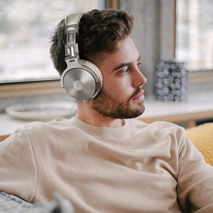 OneOdio Bluetooth Over Ear Headphones, 110 Hrs Wireless/Wired Stereo Sound Foldable Headsets with Deep Bass 50mm Neodymium Drivers for PC/Phone/Tablet - Studio Wireless Pro C, Champagne Gold