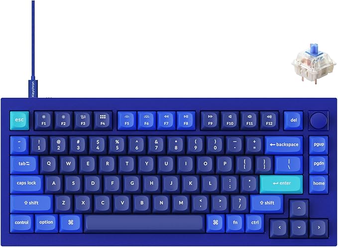 Keychron Q1 RGB Wired Custom Mechanical Keyboard Knob Version, 75% Layout QMK/VIA Programmable with Hot-swappable Gateron G Pro Blue Switch Double Gasket Compatible with Mac Windows Linux (Blue)