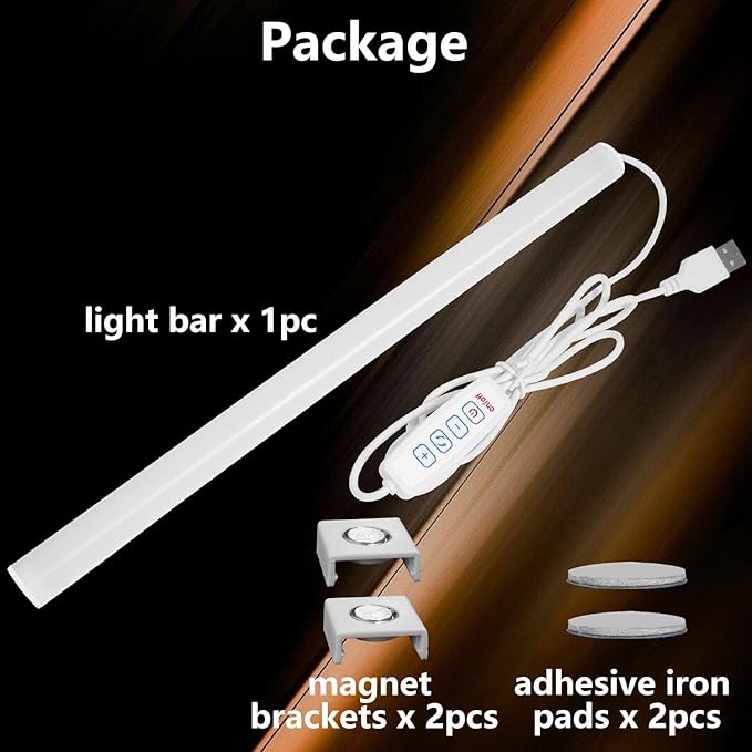 12 Inch LED Light Bar USB Powered 3 Colors White, Warm White, Yellow, with Switch, Magnetic Dimmable Frosted Cover, for Under Monitor Desk Cabinet, 3D Printer, Over Sink