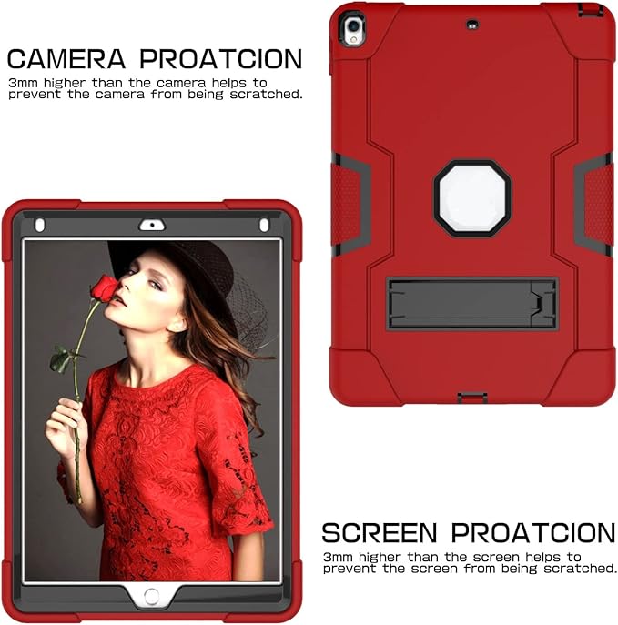 Case for iPad Air 3 10.5" 2019,for iPad Pro 10.5 inch 2017 Case,3 in 1 Hybrid [Soft&Hard] Heavy Duty Rugged Stand Shockproof Anti-Slip Anti-Scratch Full-Body Protective Case,Red/Black