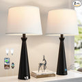 Seealle Modern Table Lamps Set of 2 - Touch Bedside Lamp for Nightstand with Dual USB C+A,3-Way Dimmable Black Nightstand Lamps for Living Room Bedroom End Table(Bulb Included)