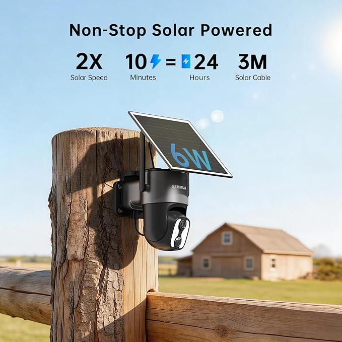 SEHMUA 4G LTE Cellular Solar Security Camera Wireless Outdoor, 2K No WiFi Security Cam, Color Night Vision, Easy to Install with One-Press Quick Release Latch, PIR Alarm, IP65 Weatherproof