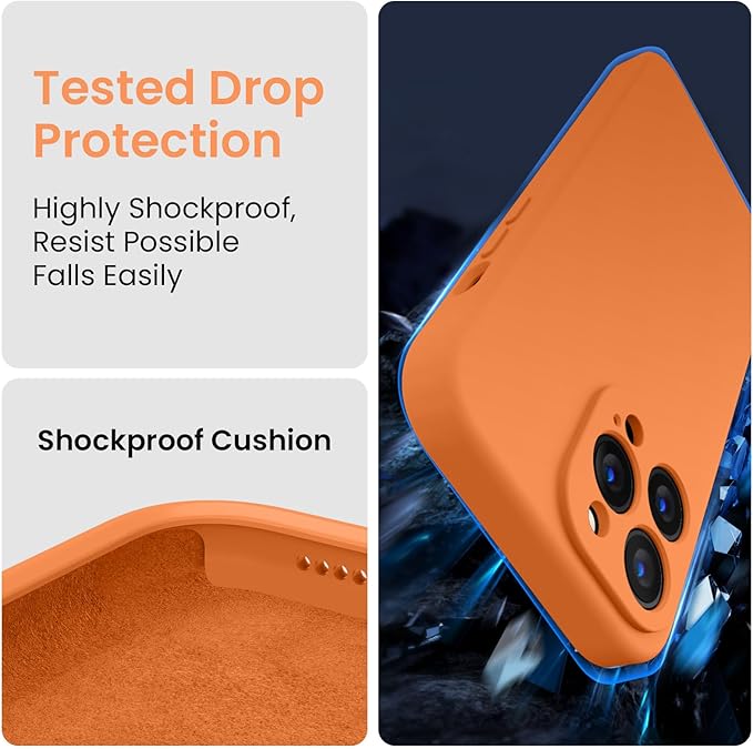 FireNova Designed for iPhone 13 Pro Case, Silicone Upgraded [Camera Protection] Phone Case, Soft Anti-Scratch Microfiber Lining Inside, 6.1 inch, Kumquat