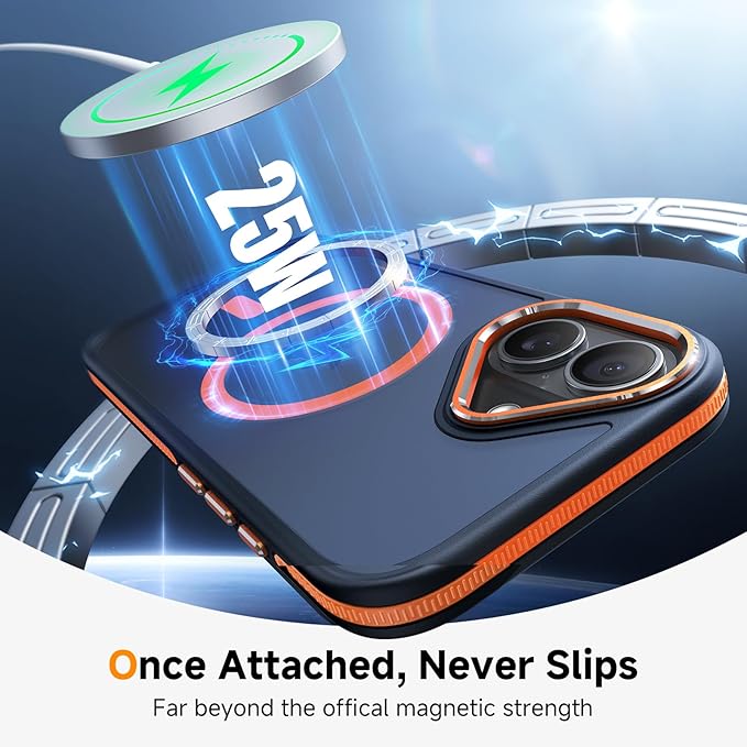 Magnetic 3 in 1 for iPhone 17 Case, [Omni-Directional Protection] with 1x Screen Protector + 1x Camera Cover, [Seamless Work with Magsafe] Translucent Protective Silm Phone Case for iPhone 17 Orange