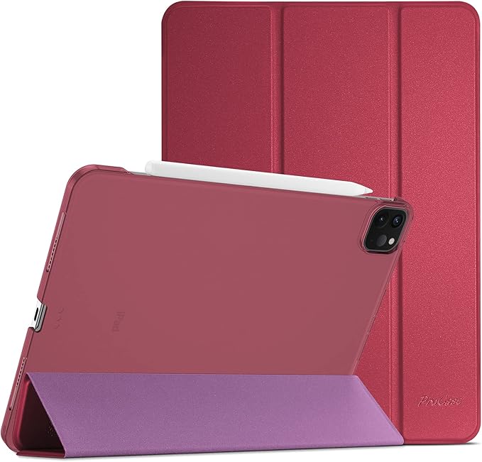 ProCase for iPad Pro 11 Inch Case 2022/2021/2020/2018(4th/3rd/2nd/1st Generation), iPad Pro 11" Slim Stand Hard Back Cover Shell Smart Folio Compatible with Pencil/Support Auto Wake/Sleep -Wine
