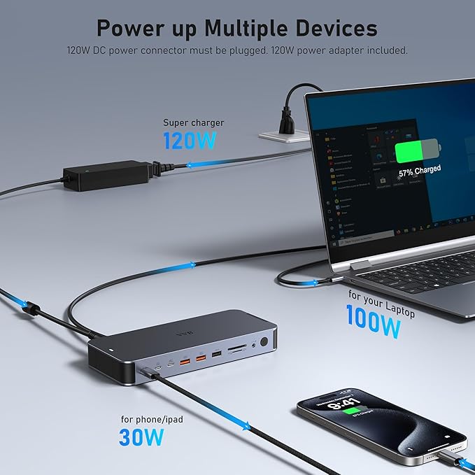 USB C Docking Station Dual Monitors Type C Hub Multiple Adapter Dongle for Dell HP Lenovo Laptop USB C Dock Triple Display with 2 HDMI,DisplayPort 8K,USB A/C Ports,120W DC Power,Ethernet,SD/TF,Audio