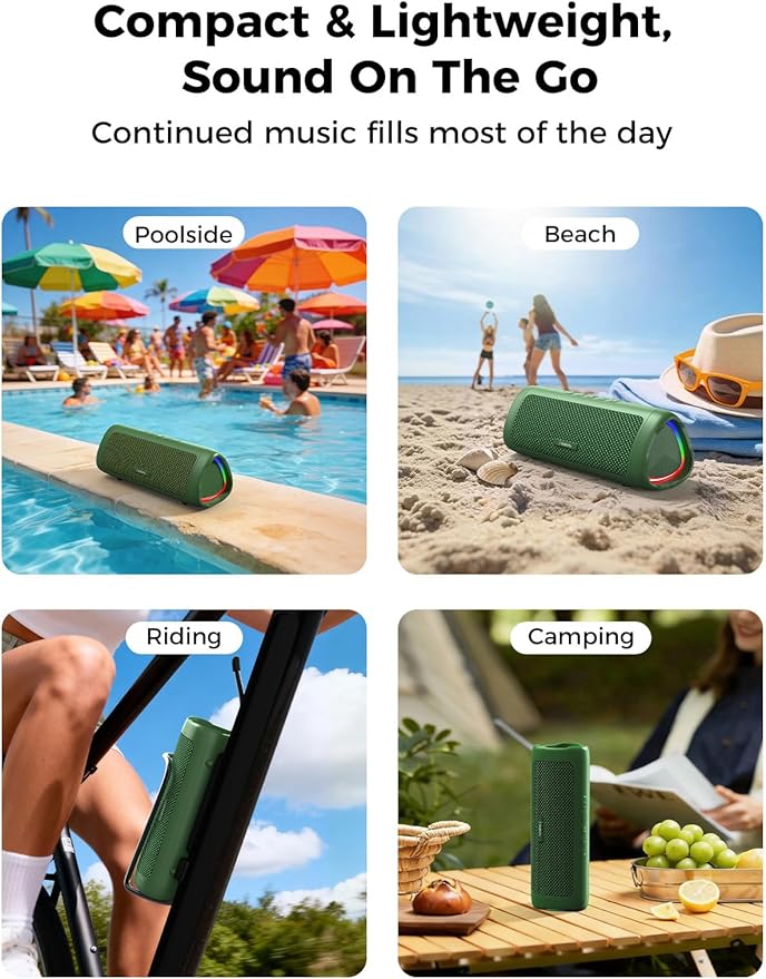 BolaButty Bluetooth Speaker Portable Wireless, IPX5 Waterproof, Up to 20H Playtime, TWS Pairing, BT5.3, for Home/Party/Outdoor/Camping/Beach Essentials, Birthday Gift (Green)