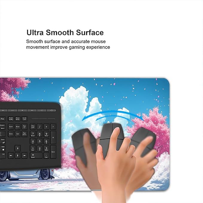 Japanese Anime Desk Pad Mouse Pad Pink Cherry Blossom Trees Car Mousepad XL Large Gaming Mouse Pad Laptop Keyboard Mat Desk Pad 31.5"x11.8" Office Computer Keyboard Laptop Home