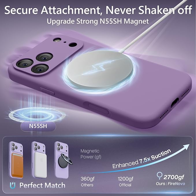 FireNova Magnetic for iPhone 17 Pro Case, Compatible with MagSafe, [Integrated Silicone Camera Control Button] [Camera Protection] Anti-Scratch Microfiber Lining Phone Case, 6.3", Light Purple